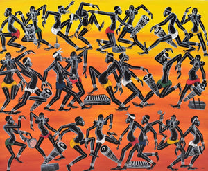 African painting of people dancing