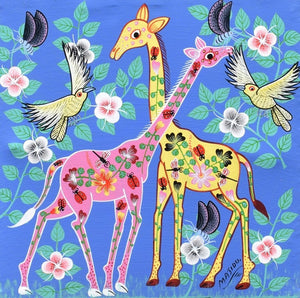 african art of two giraffes 