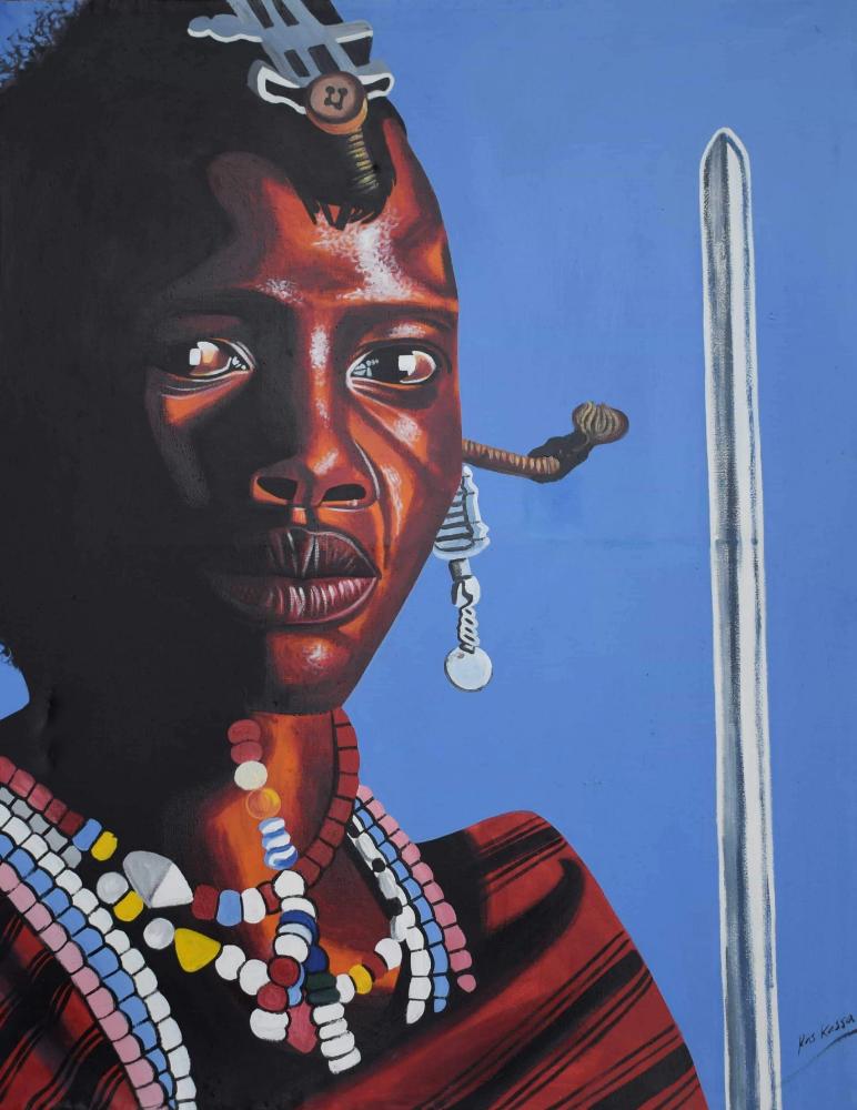 african painting of A MAASAI GUARD