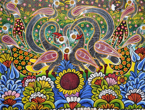 African painting of animals and birds