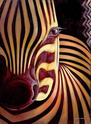 Handmade African painting of zebra stripes painted in black and white 