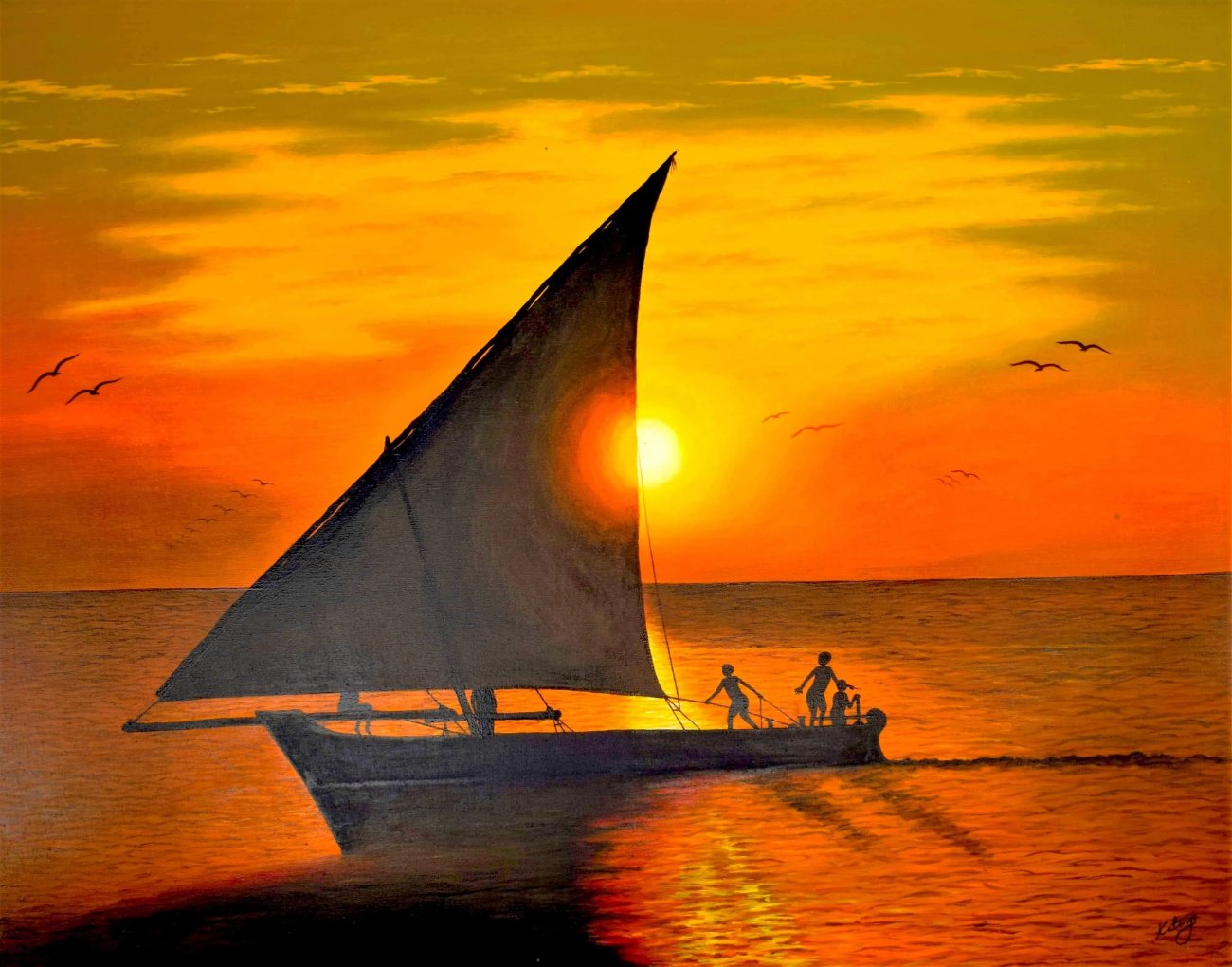 African painting of boat