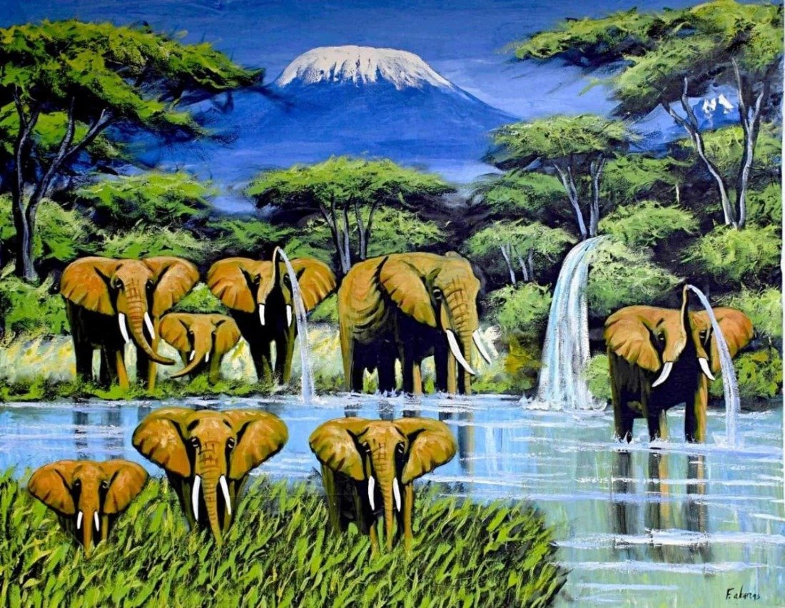 African painting of elephants