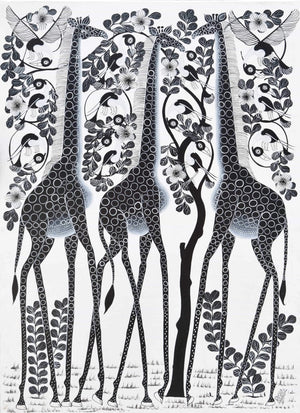 african art and painting of three giraffes for sale