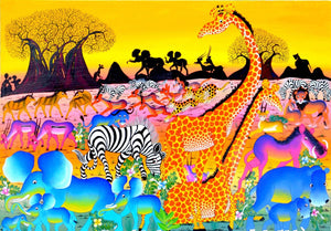 african painting of animals in the summer