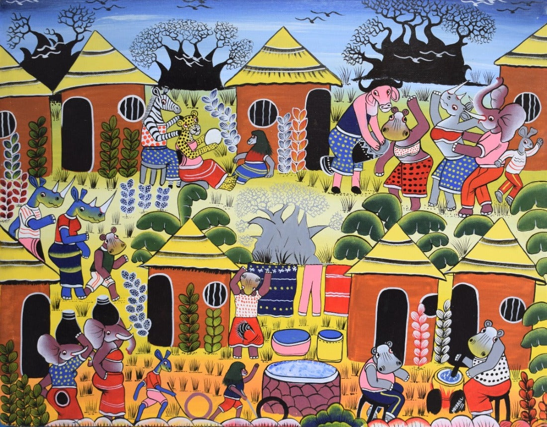 african painting of animals in the villages 