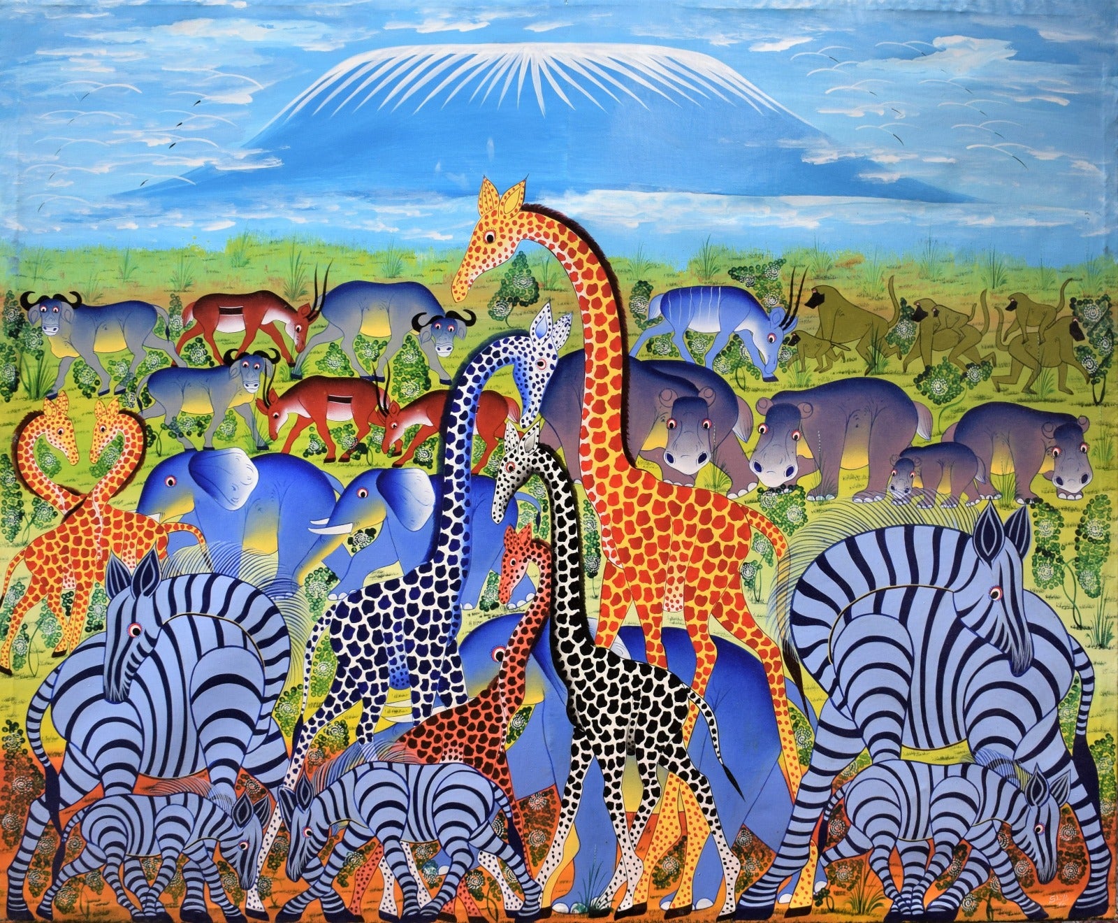 African art of animals enjoying for sale