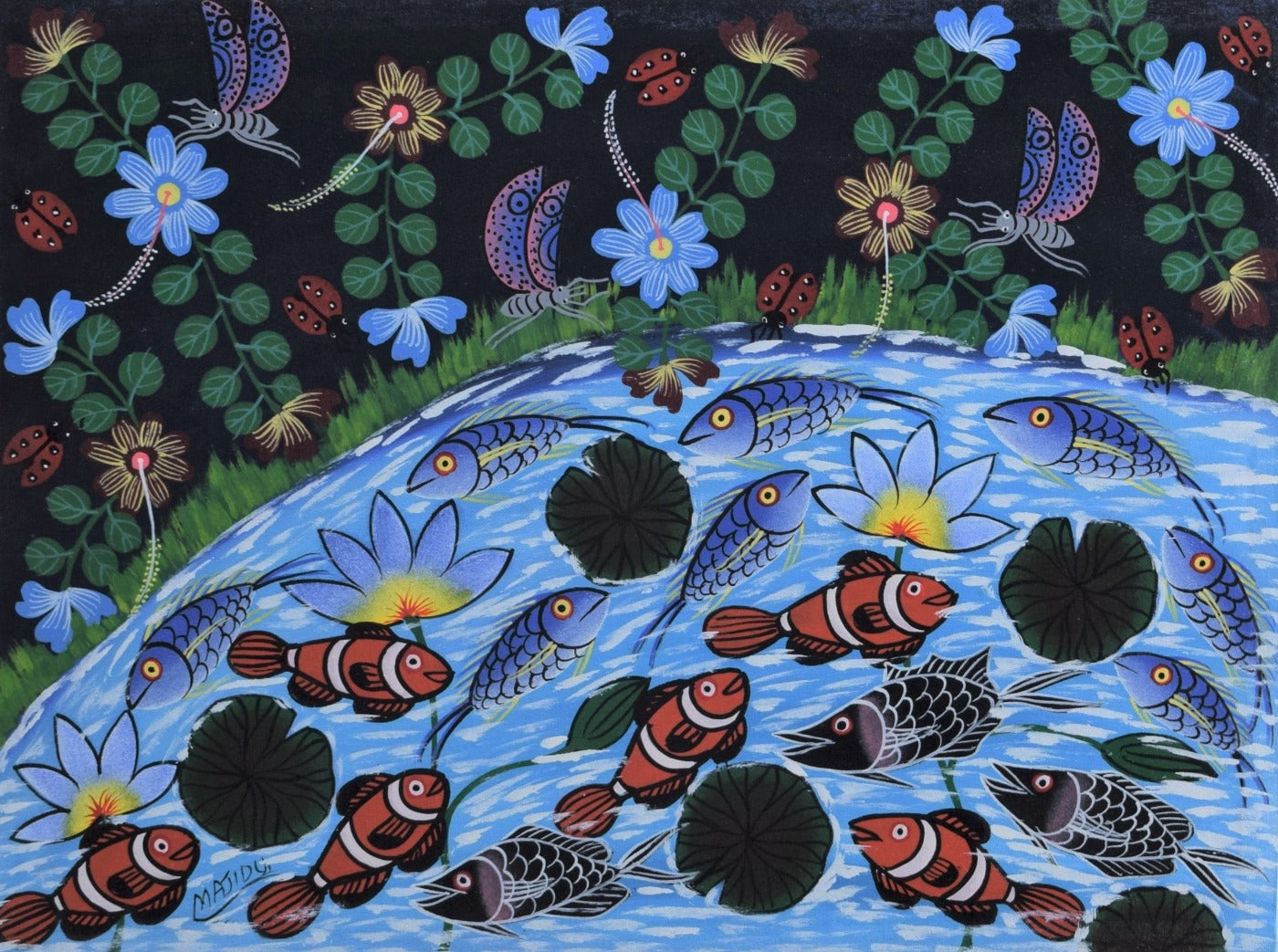 african art of a pond