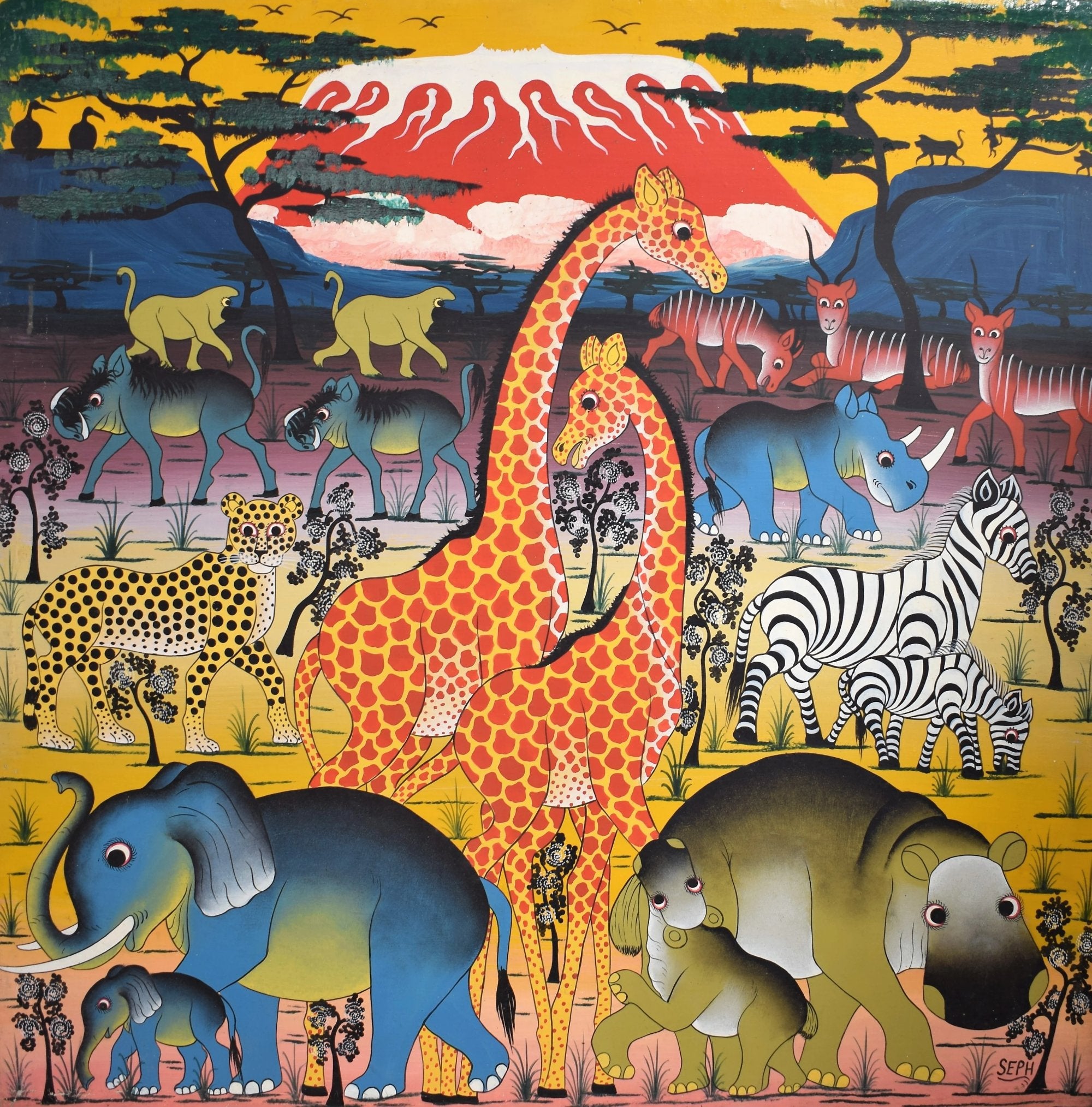 African art of animals inside national park for sale
