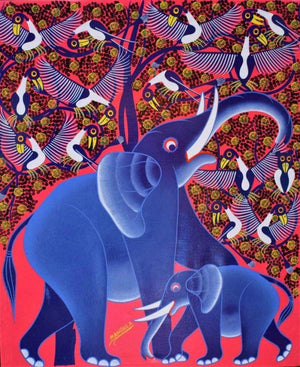 African  art of elephant and her calf 