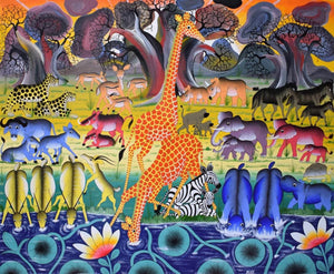 African painting of animals in the winter
