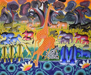 African painting of animals in the winter