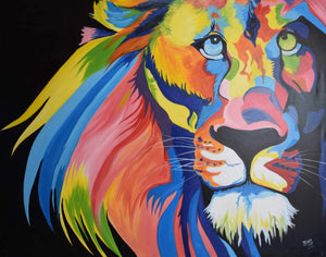 African  art of lion made by acrylic paints