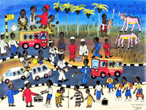 african painting of the busy urban life in tanzania